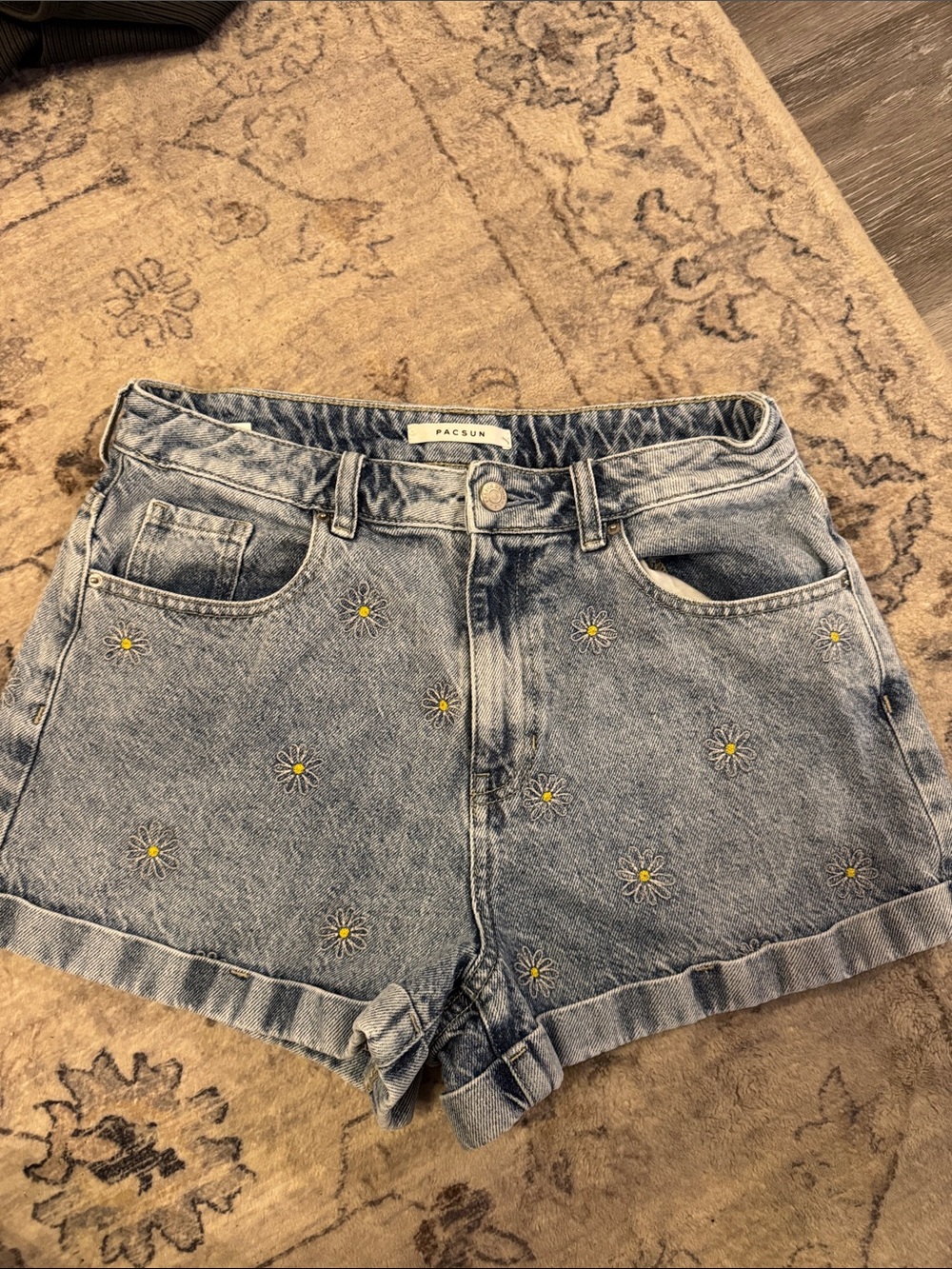 PacSun Light Blue Denim Shorts with Embroidered Daisies
